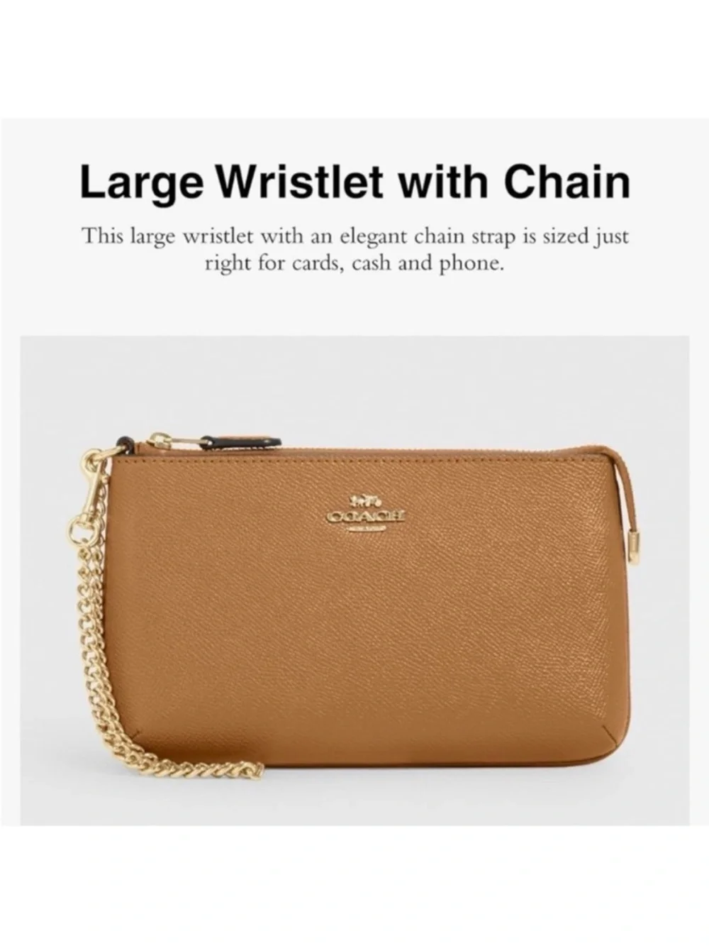 🆕-Coach- Crossgrain Leather Wristlet w/Chain. NWT